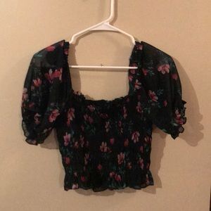 WAYF cropped puff-sleeve top